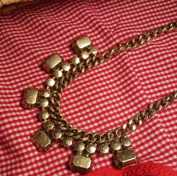 Express Chunky Crystal Embellished Necklace Silver Toned Chain Y2K BOHO CHIC - Picture 3 of 7